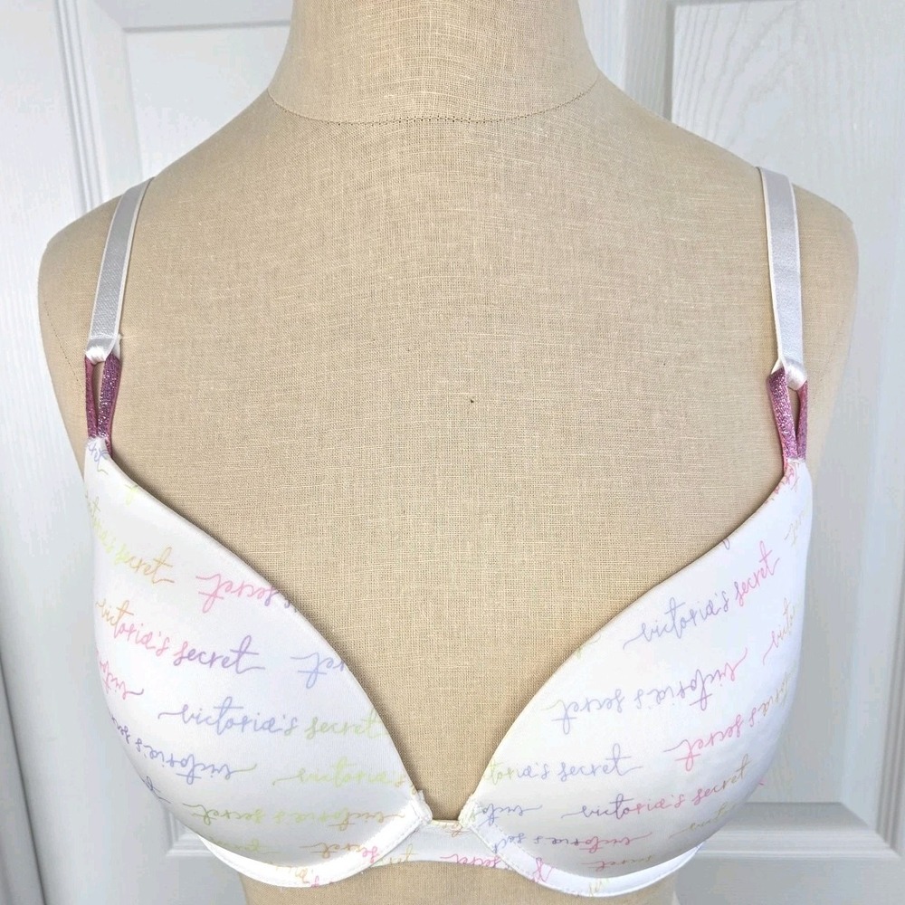 Victoria's Secret Logo Push-up Bra Size 34D Lingerie Multicolor